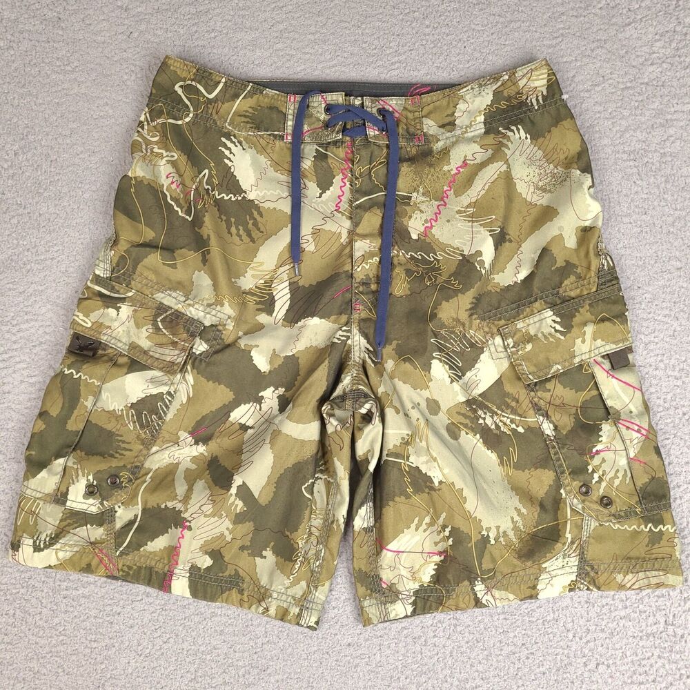 American Eagle Board Shorts‎ Mens 32 Green Camo Swim Trunks Surfing Quick Dry